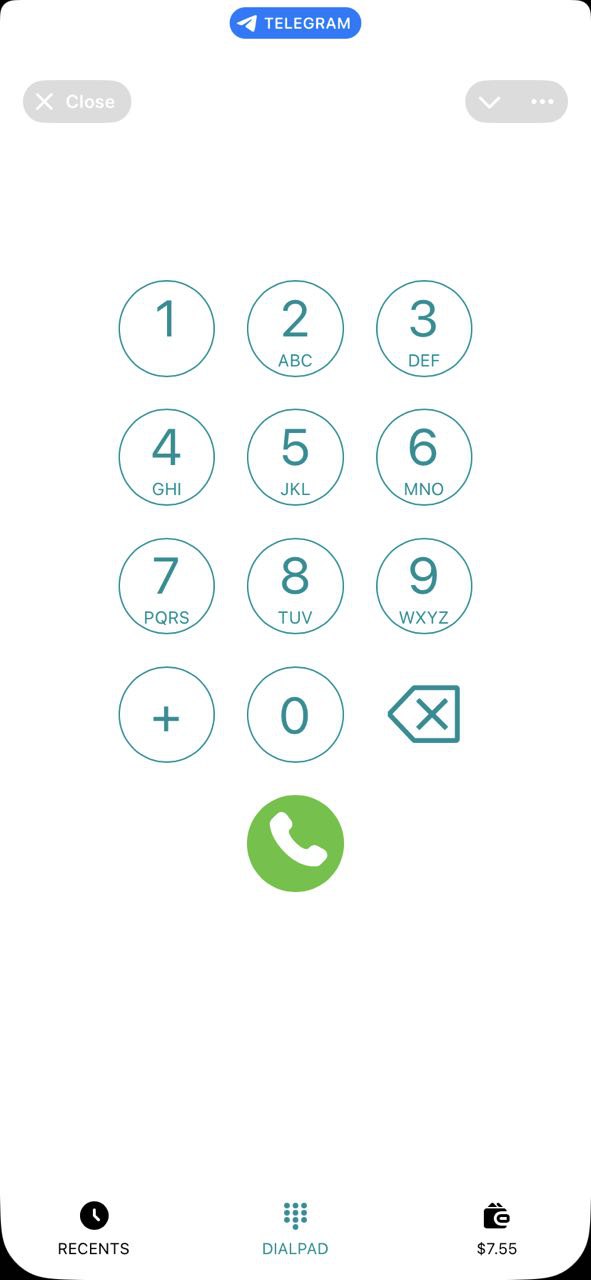 MeCall dialpad w Telegramie